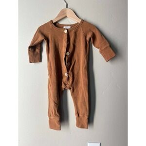 Mebie Baby Ribbed Long Sleeve Romper 6 12 Months Caramel Rust Coconut Button